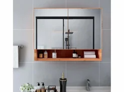 Online Armario de baño con espejo LED Roble 80x15x60 cm MDF Mueble De Pared Para Baño