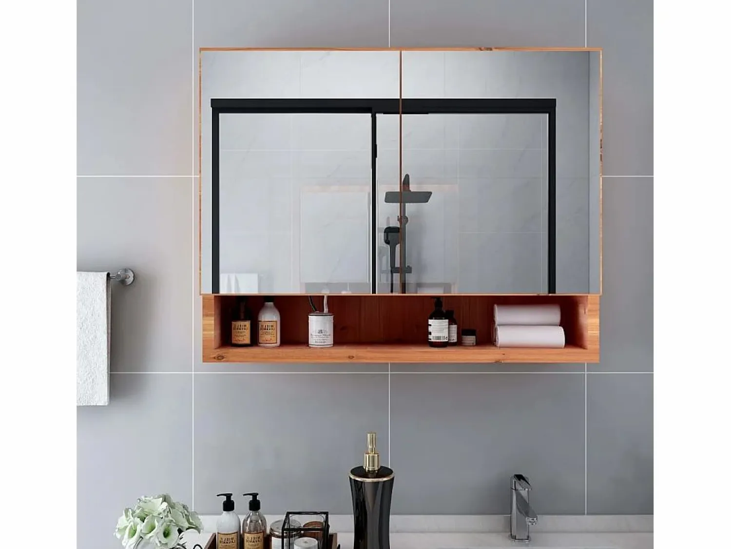 Online Armario de baño con espejo LED Roble 80x15x60 cm MDF Mueble De Pared Para Baño