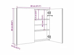 vidaxl Armario de baño con espejo LED hormigón 80x12x68 cm Gris