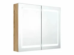 New Armario de baño con espejo y LED color roble 80x12x68 cm Mueble De Pared Para Baño