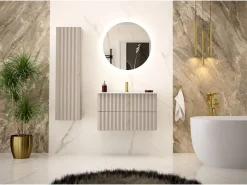 Clearance Armario de baño de cachemira para lavabo de 80 cm con frentes ranurados Aqua Beige