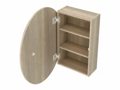 Outlet Armario de baño de pared con espejo ovalado - estanterías para el cuarto de baño - roble - RURI Mueble De Pared Para Baño|Mueble De Aseo