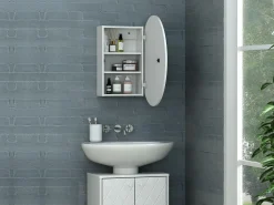 Online Armario de baño de pared con espejo ovalado - estanterías para el cuarto de baño - - RURI Mueble De Pared Para Baño|Mueble De Aseo