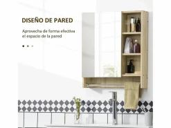 Outlet Basic Armario de baño Enebro Kleankin con espejo, estantes y toallero natural 70x60x15 cm Color natural claro
