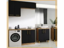 Armario de baño independiente de 60 cm para lavabo de encimera en roble craft . Mueble De Lavabo