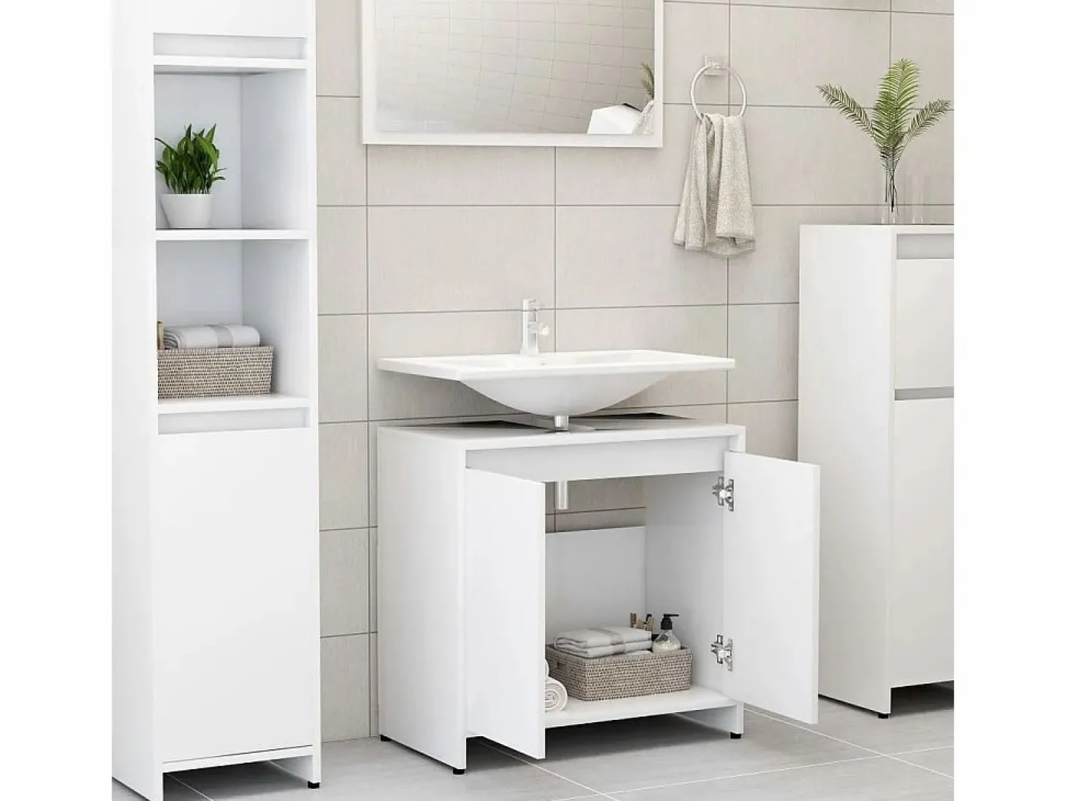Outlet Armario de baño madera contrachapada 60x33x61 cm ES400725 Blanco