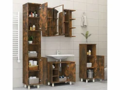 Armario de baño madera contrachapada roble ahumado 30x30x95 cm ES744319