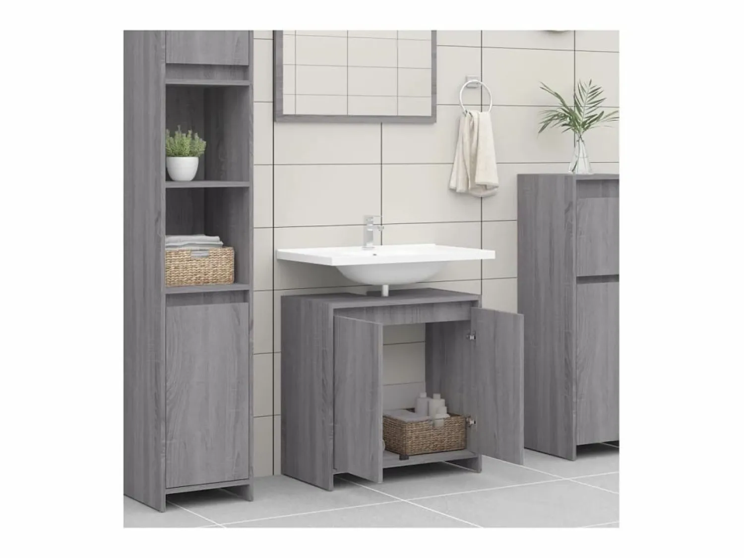 Online Armario de baño madera contrachapada Sonoma 60x33x61 cm ES688267 Gris