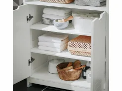 New Sobuy Armario de Baño Mueble Baño Auxiliar Organizador con 1 Comportamiento Abierto y 2 Puertas 70 x 35 x 90 cm BZR121-W ES Blanco