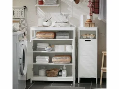 New Sobuy Armario de Baño Mueble Baño Auxiliar Organizador con 1 Comportamiento Abierto y 2 Puertas 70 x 35 x 90 cm BZR121-W ES Blanco
