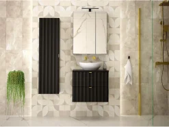 Best Armario de baño para lavabo de 60 cm con frentes ranurados Arcos Negro