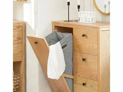 Sale Armario de Baño para Ropa Sucia Mueble Multifuncional para Baño con 1 Cesto y 3 Cajones 80 x 35 x 90cm Natural BZR97-N ES Cesto De Ropa