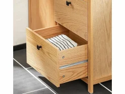 Sale Armario de Baño para Ropa Sucia Mueble Multifuncional para Baño con 1 Cesto y 3 Cajones 80 x 35 x 90cm Natural BZR97-N ES Cesto De Ropa