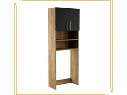 Armario de baño sobre lavadora y secadora, columna de almacenamiento para electrodomésticos en roble negro.