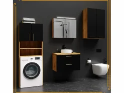 Armario de baño sobre lavadora y secadora, columna de almacenamiento para electrodomésticos en roble negro.