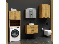 Discount Armario de baño sobre lavadora y secadora en roble Craft. Perfecto para organizar tus electrodomésticos en el baño. Color natural claro