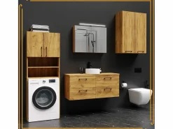 Discount Armario de baño sobre lavadora y secadora en roble Craft. Perfecto para organizar tus electrodomésticos en el baño. Color natural claro