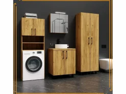 Discount Armario de baño sobre lavadora y secadora en roble Craft. Perfecto para organizar tus electrodomésticos en el baño. Color natural claro