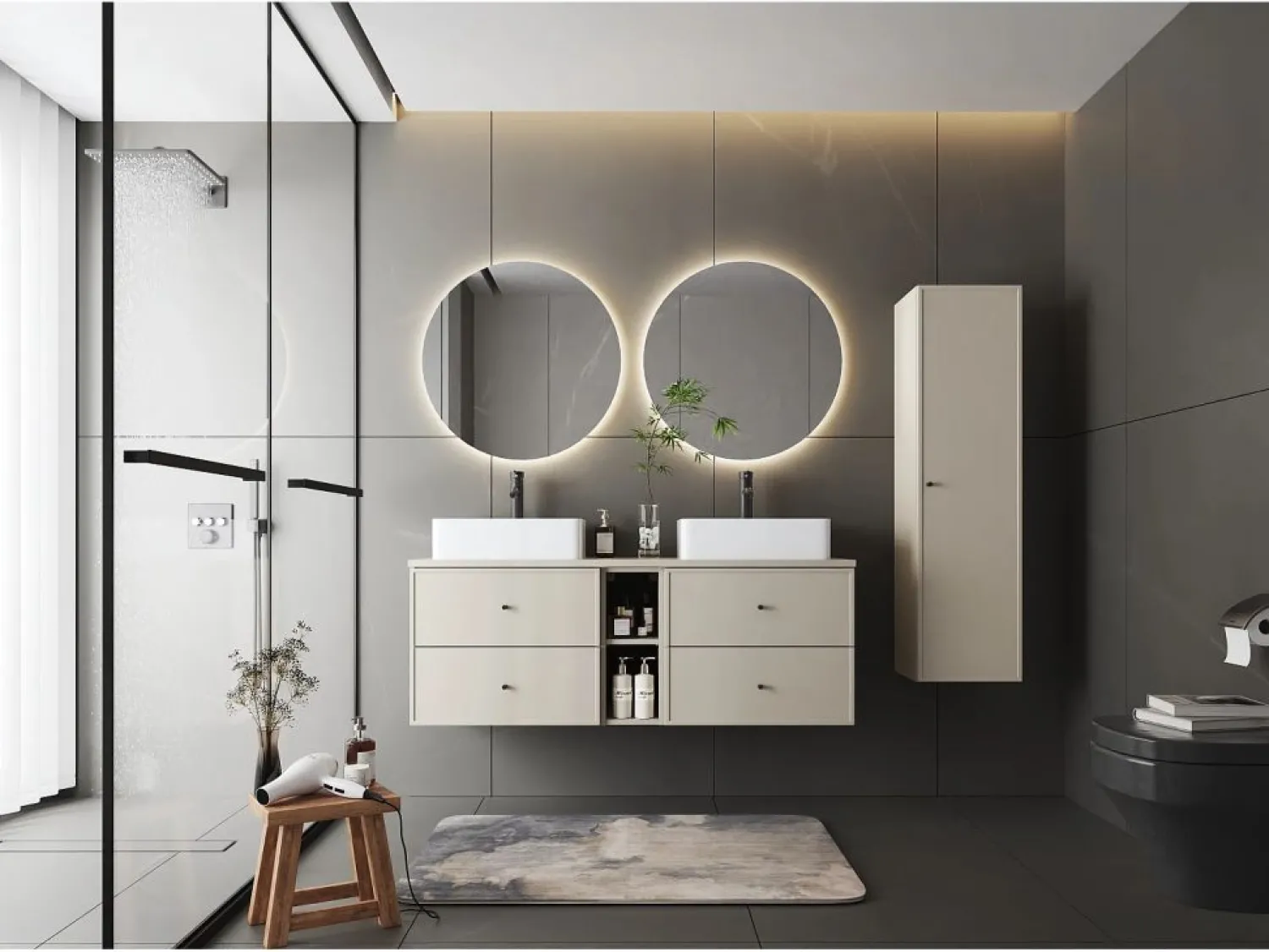 Armario de cachemira para lavabo 60 cm, 2 cajones Marco