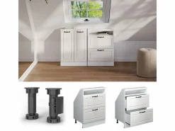 Vicco Armario de cocina para techo inclinado blanco casa de campo 60x46x81.6 r-line Blanco roto