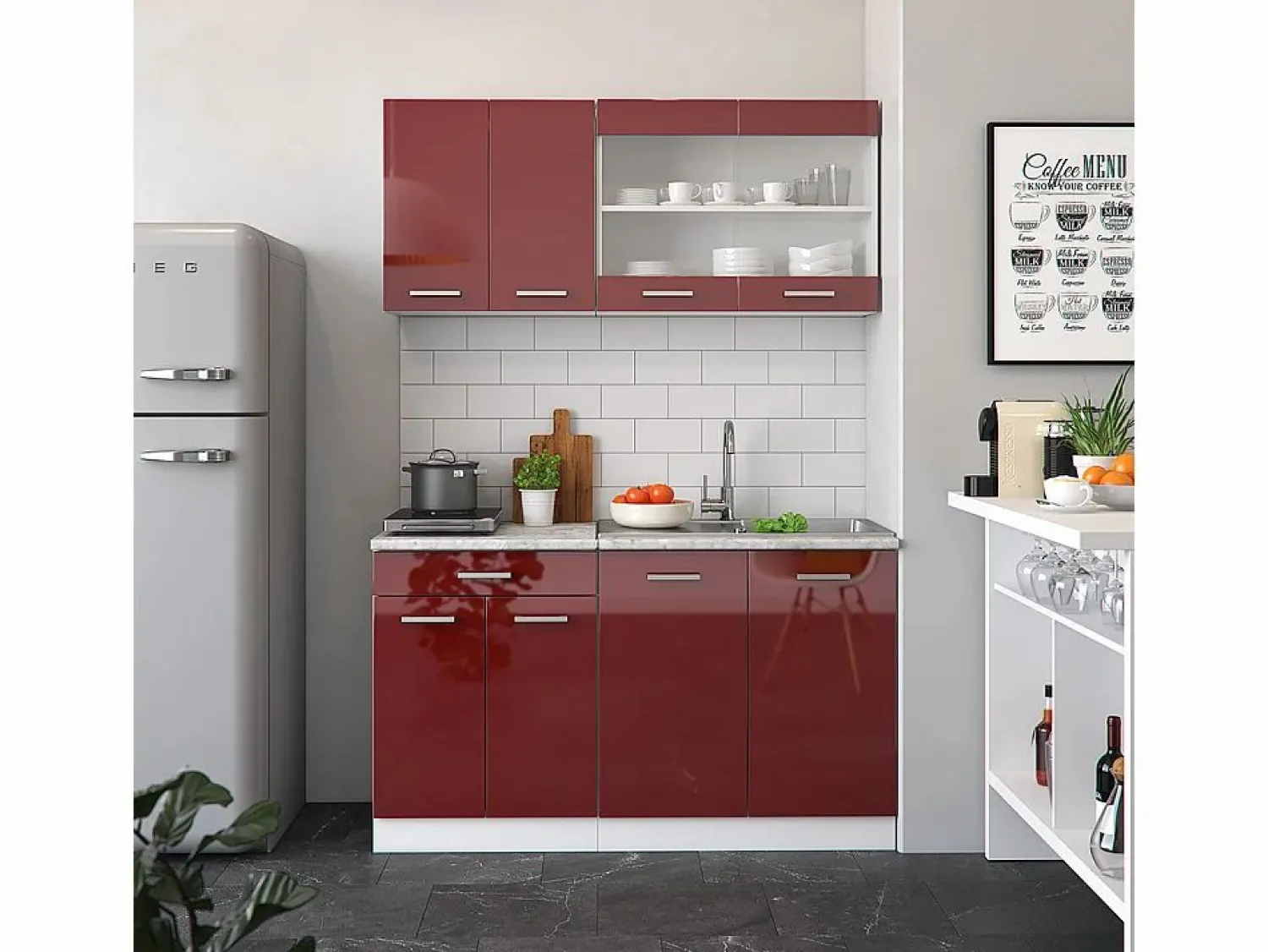 Outlet Armario de cocina para techo inclinado brillo intenso/blanco 210x46x81.6 r-line Armario Para Buhardilla