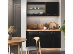 Outlet Vicco Armario de cocina para techo inclinado brillo intenso 140x46x81.6 r-line Negro