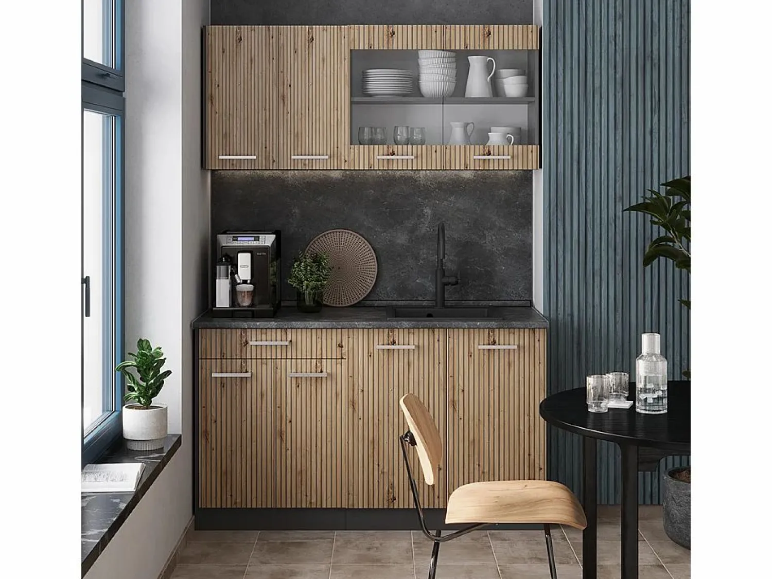 Clearance Vicco Armario de cocina para techo inclinado roble artesanal 140x46x81.6 r-line Color natural claro