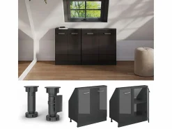 Vicco Armario de cocina para techo inclinado antracita alto brillo 80x46x81.6 r-line