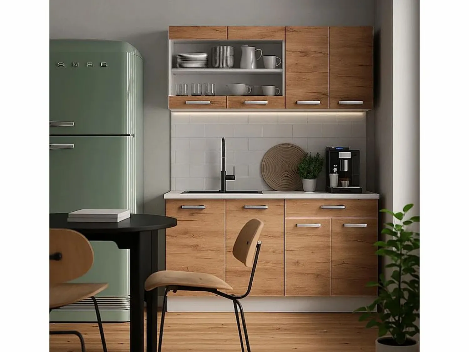 Clearance Vicco Armario de cocina para techo inclinado roble dorado 210x46x81.6 r-line Color natural oscuro