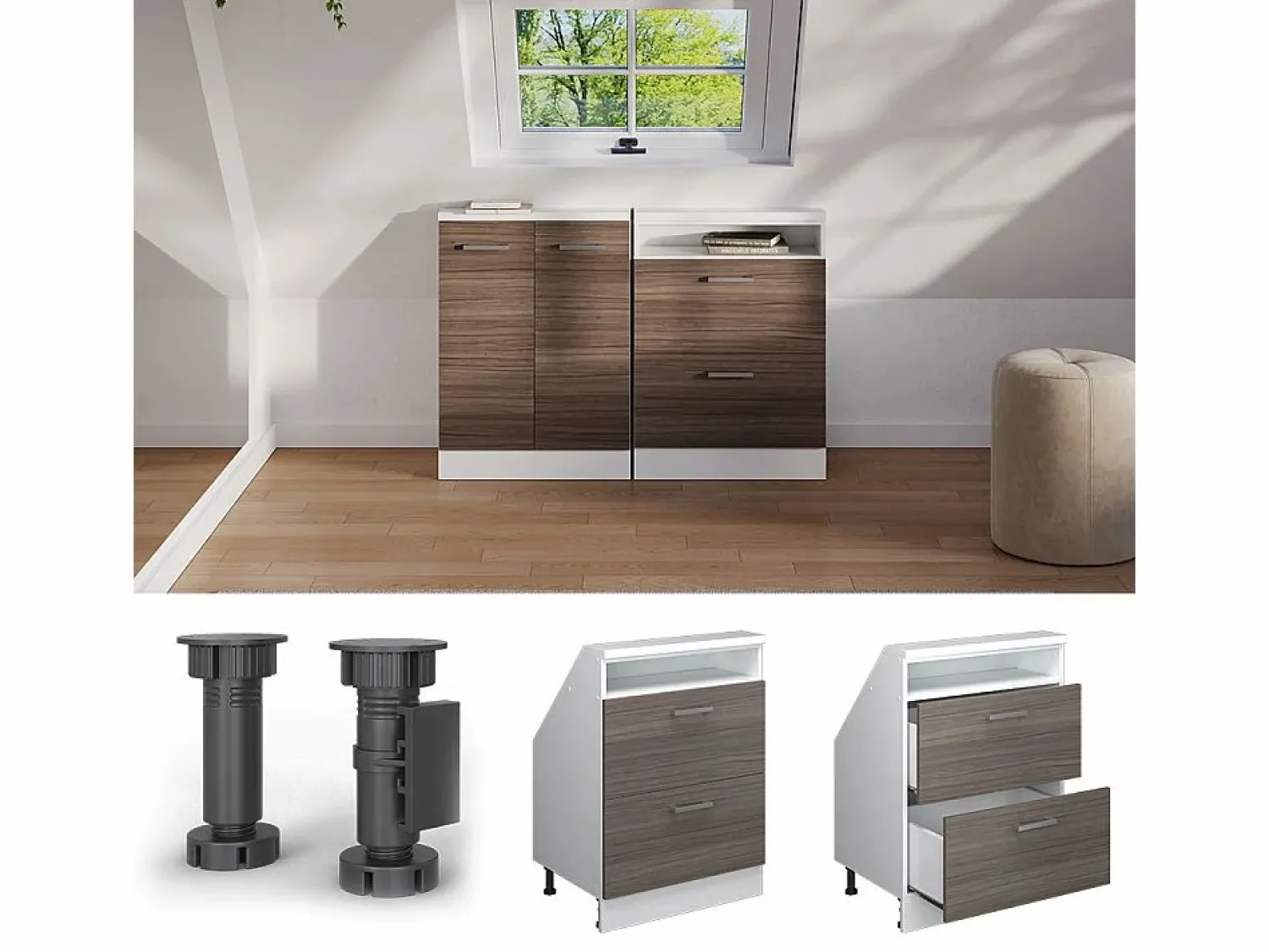 Discount Vicco Armario de cocina para techo inclinado gris noble 60x46x81.6 r-line Gris claro