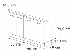 Vicco Armario de cocina para techo inclinado hormigón 140x46x81.6 r-line