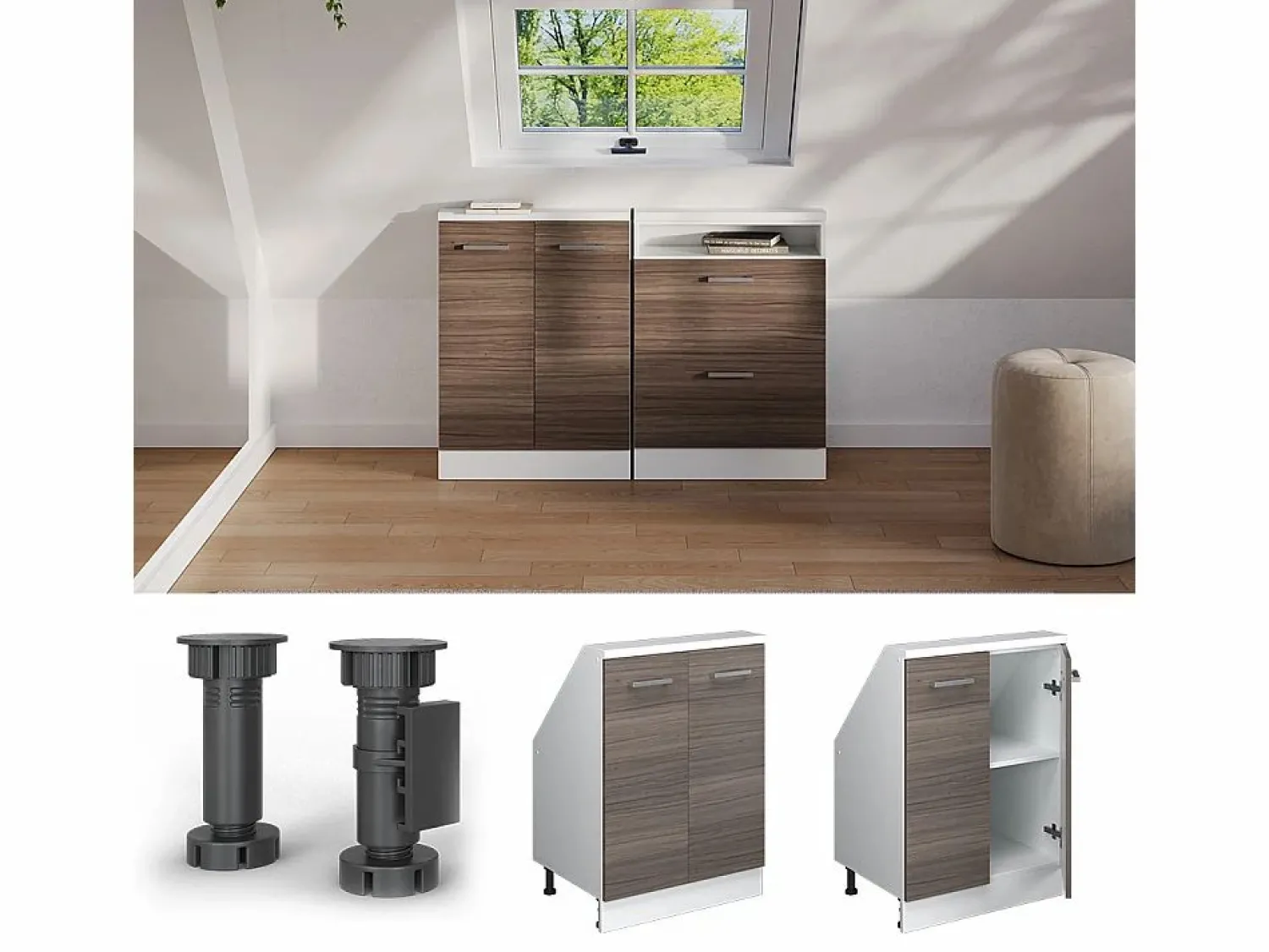 Online Vicco Armario de cocina para techo inclinado gris noble 60x46x81.6 r-line Gris claro