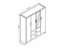 Outlet Saldosystocks Armario de Dormitorio 4 Puertas DN, con Espejo Sonoma 190x160x50 cm Marru00f3n