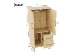 OKWISH Armario de dormitorio, armario color natural con dos puertas y dos cajones, tiradores metálicos Color natural claro