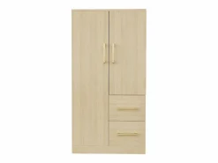 OKWISH Armario de dormitorio, armario color natural con dos puertas y dos cajones, tiradores metálicos Color natural claro