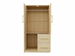 OKWISH Armario de dormitorio, armario color natural con dos puertas y dos cajones, tiradores metálicos Color natural claro