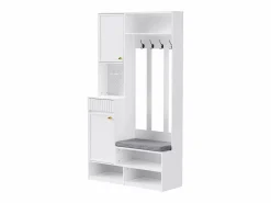 Sale Armario de entrada completo con banco, 4 ganchos, puertas y cajones, MDF, (100x180x35cm) Blanco