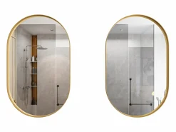 Discount Armario de espejo ovalado de pared con estructura de metal y estantes ajustables, para baño, salón y dormitorio, (91 x 61 x 12 cm) Dorado