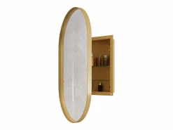 Discount Armario de espejo ovalado de pared con estructura de metal y estantes ajustables, para baño, salón y dormitorio, (91 x 61 x 12 cm) Dorado