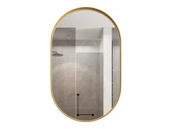 Discount Armario de espejo ovalado de pared con estructura de metal y estantes ajustables, para baño, salón y dormitorio, (91 x 61 x 12 cm) Dorado