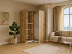 Vente-unique armario de esquina 2 puertas L109 cm blanco y natural claro - LAMIKI
