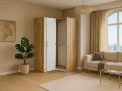 Vente-unique armario de esquina 2 puertas L109 cm blanco y natural claro - LAMIKI