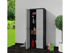 vidaxl Armario de jardín con 3 estantes negro y