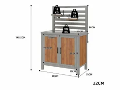 Discount Armario de jardín de madera - 80 x 51 x 148,5 cm - con encimera + estantes + 2 puertas - natural Armario De Jardín