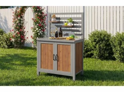Discount Armario de jardín de madera - 80 x 51 x 148,5 cm - con encimera + estantes + 2 puertas - natural Armario De Jardín