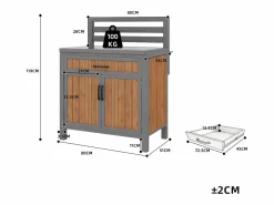Merax Armario de jardín de madera - 80 x 51 x 119 cm - con encimera + cajón + 2 puertas - natural