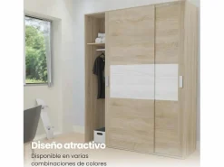 Clearance Armario de Madera con 2 Puertas Correderas y Altillo – Puccini Andersen, Ideal para Dormitorios de Matrimonio e Infantiles, 150x208x55 cm Beige