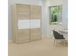 Clearance Armario de Madera con 2 Puertas Correderas y Altillo – Puccini Andersen, Ideal para Dormitorios de Matrimonio e Infantiles, 150x208x55 cm Beige