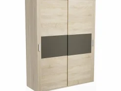 Hot Armario de Madera con 2 Puertas Correderas y Altillo – Puccini Grafito, Ideal para Dormitorios de Matrimonio e Infantiles, 150x208x55 cm Beige