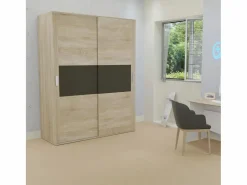 Hot Armario de Madera con 2 Puertas Correderas y Altillo – Puccini Grafito, Ideal para Dormitorios de Matrimonio e Infantiles, 150x208x55 cm Beige